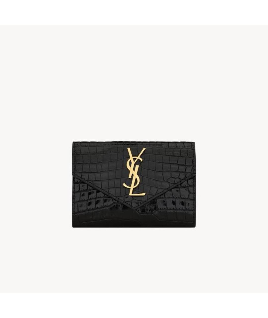 SAINT LAURENT Черный кошелек из лакированной кожи, фото 4