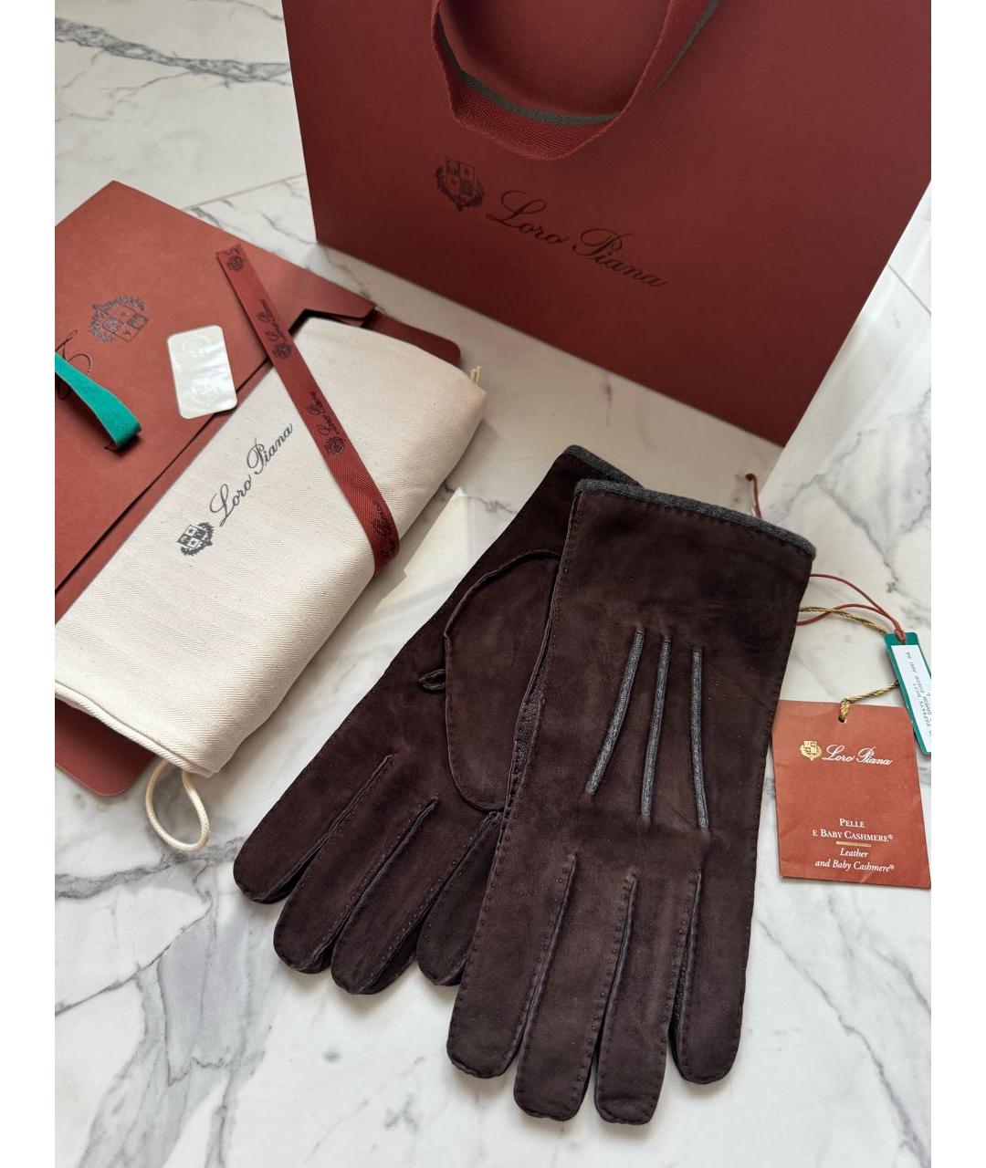 LORO PIANA Коричневые перчатки, фото 2