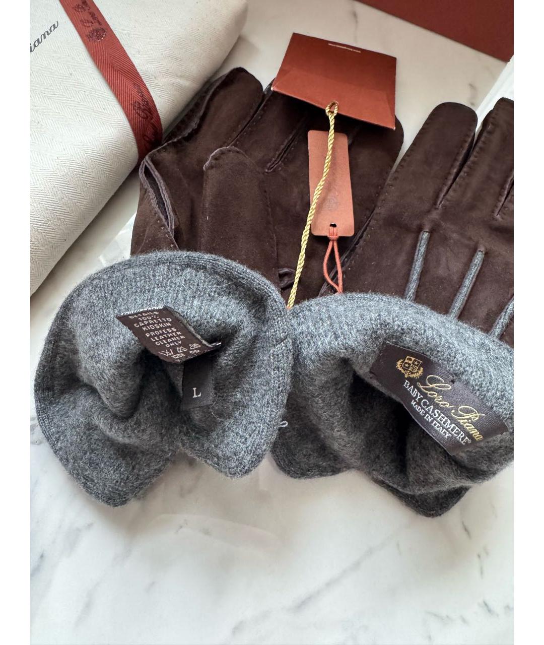 LORO PIANA Коричневые перчатки, фото 5