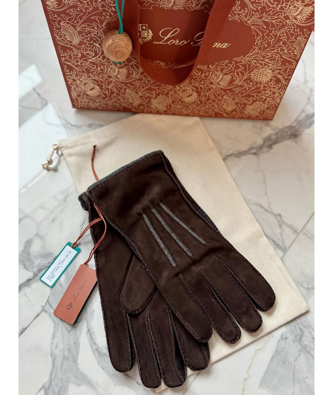 LORO PIANA Коричневые перчатки, фото 9