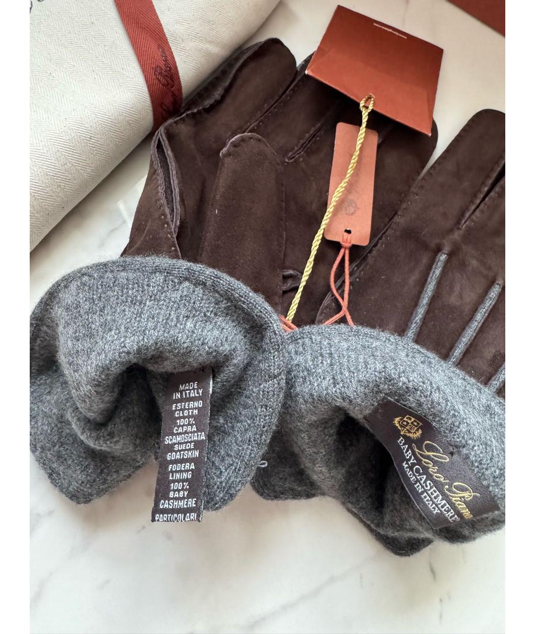 LORO PIANA Коричневые перчатки, фото 6