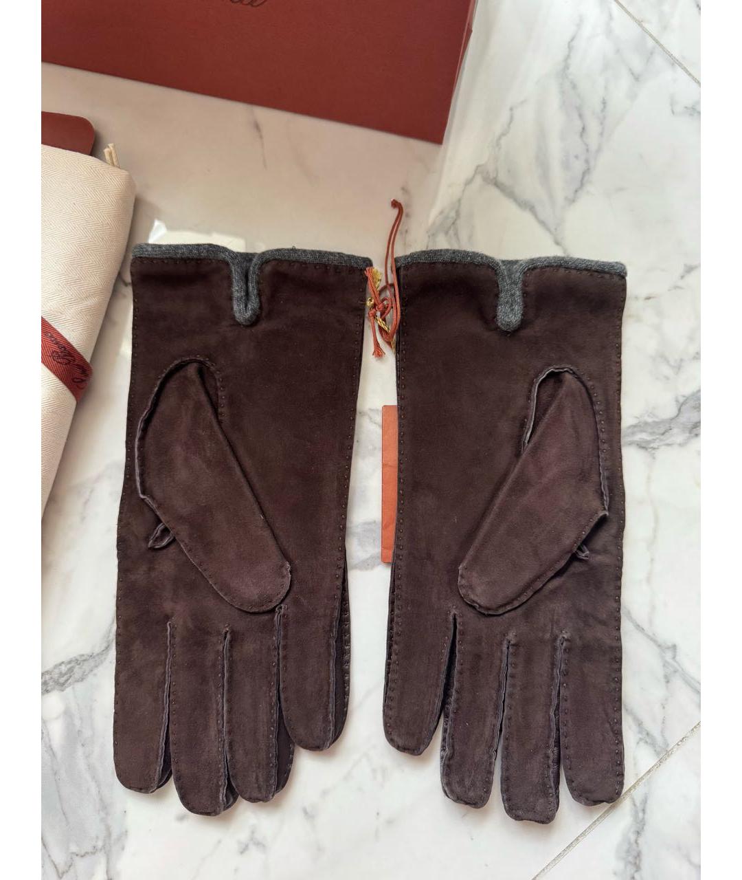 LORO PIANA Коричневые перчатки, фото 4
