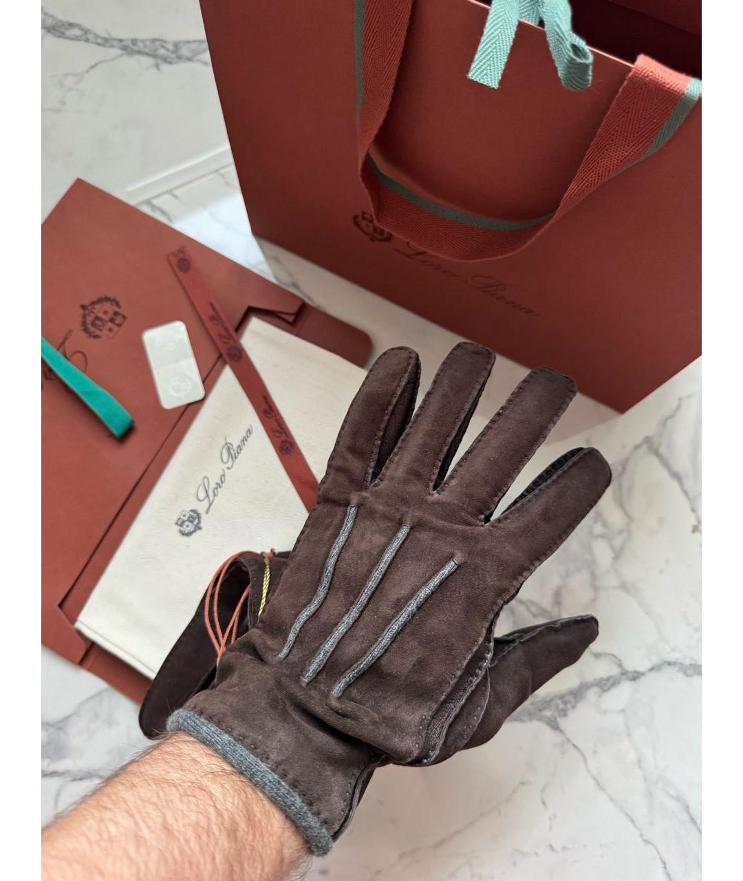 LORO PIANA Коричневые перчатки, фото 8