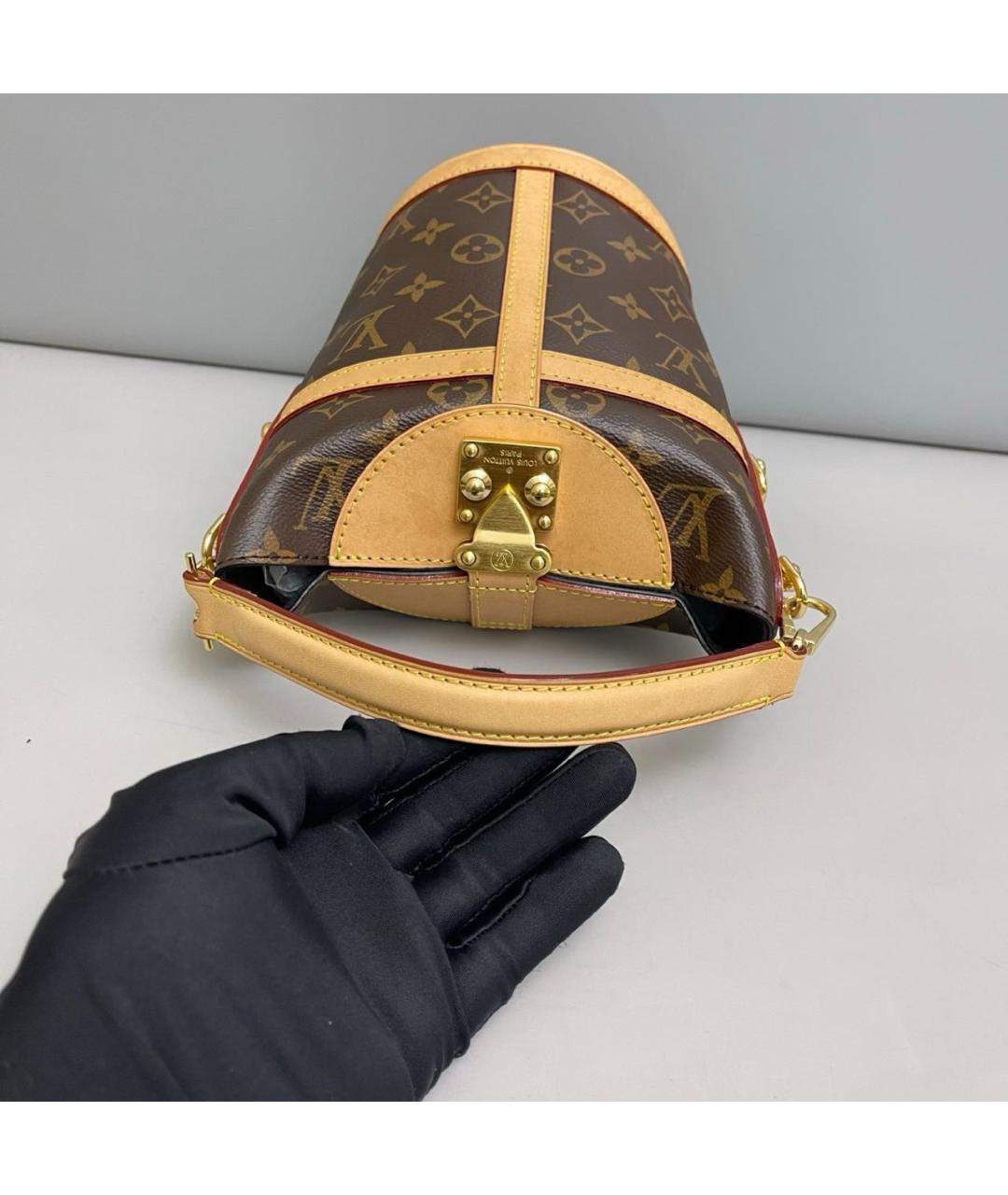 LOUIS VUITTON Коричневая кожаная сумка с короткими ручками, фото 5