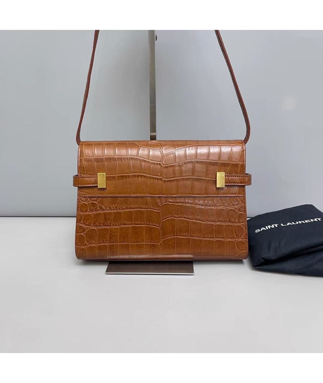 SAINT LAURENT Коричневая кожаная сумка через плечо, фото 2