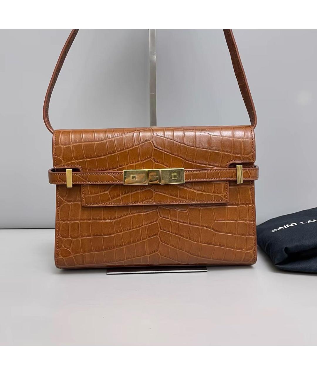SAINT LAURENT Коричневая кожаная сумка через плечо, фото 9
