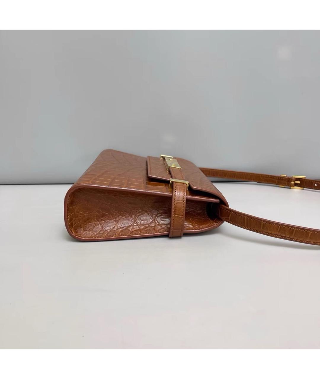 SAINT LAURENT Коричневая кожаная сумка через плечо, фото 4