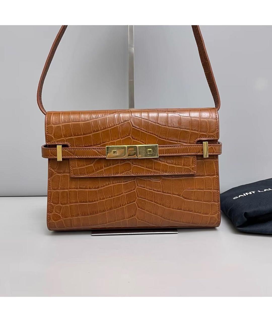 SAINT LAURENT Коричневая кожаная сумка через плечо, фото 10