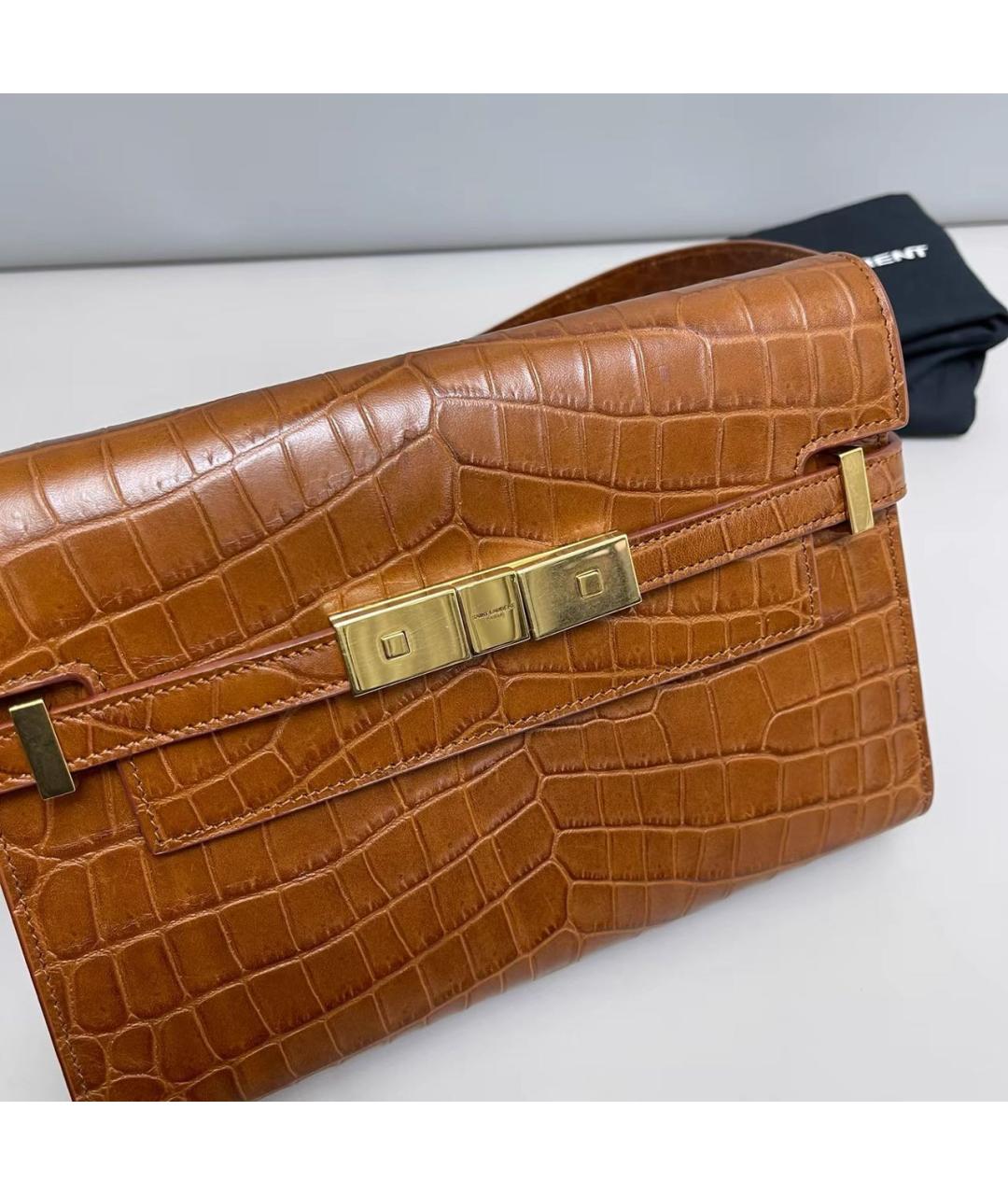 SAINT LAURENT Коричневая кожаная сумка через плечо, фото 3