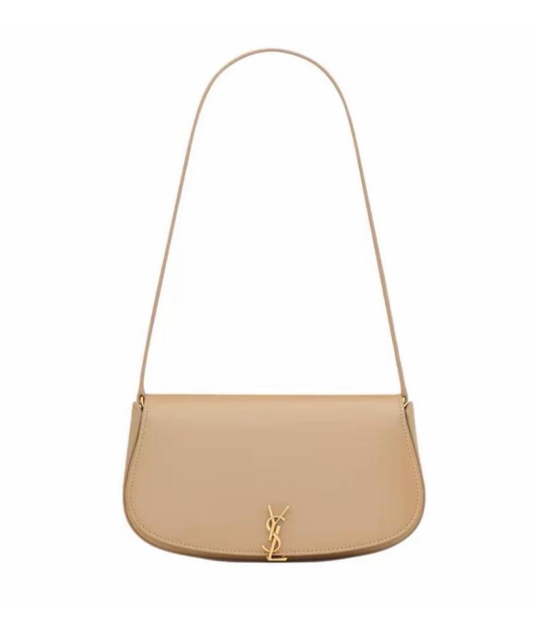 SAINT LAURENT Бежевая кожаная сумка через плечо, фото 5