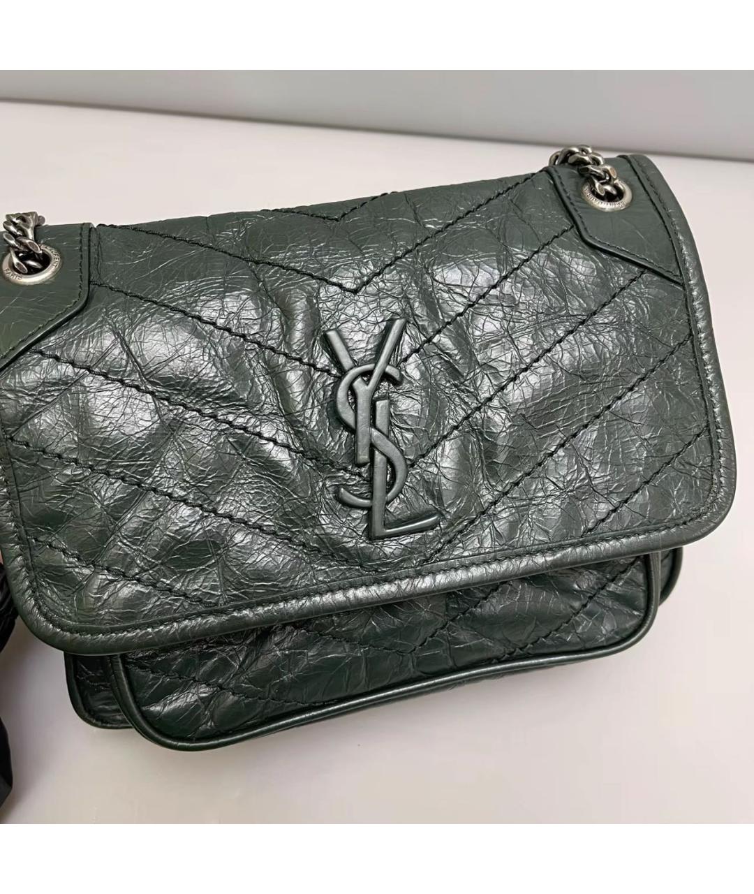 SAINT LAURENT Зеленая кожаная сумка через плечо, фото 3