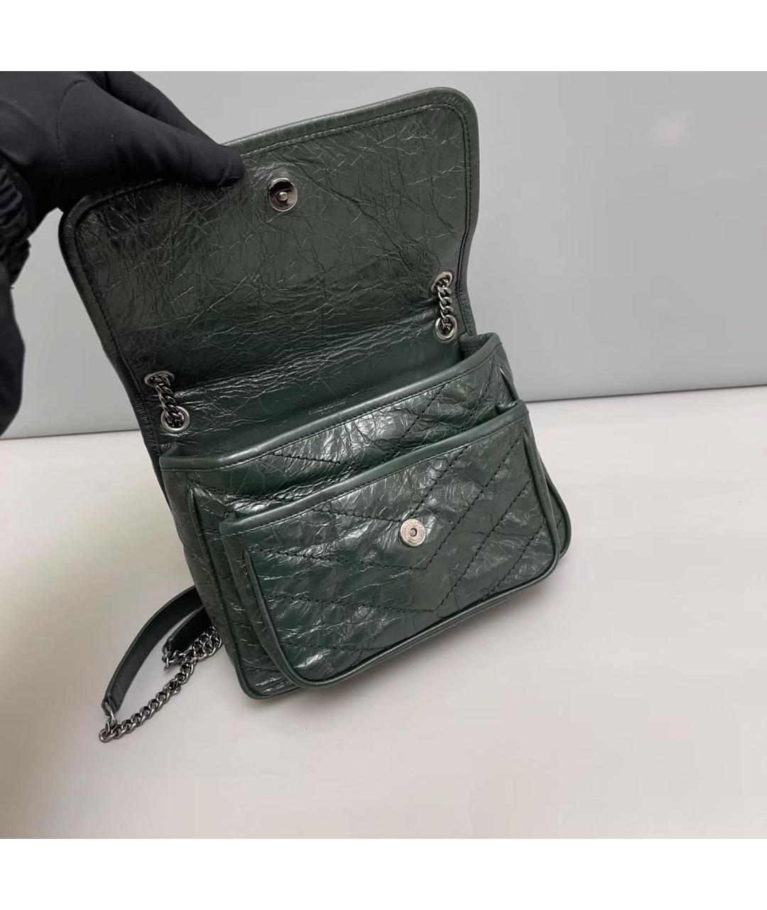 SAINT LAURENT Зеленая кожаная сумка через плечо, фото 4