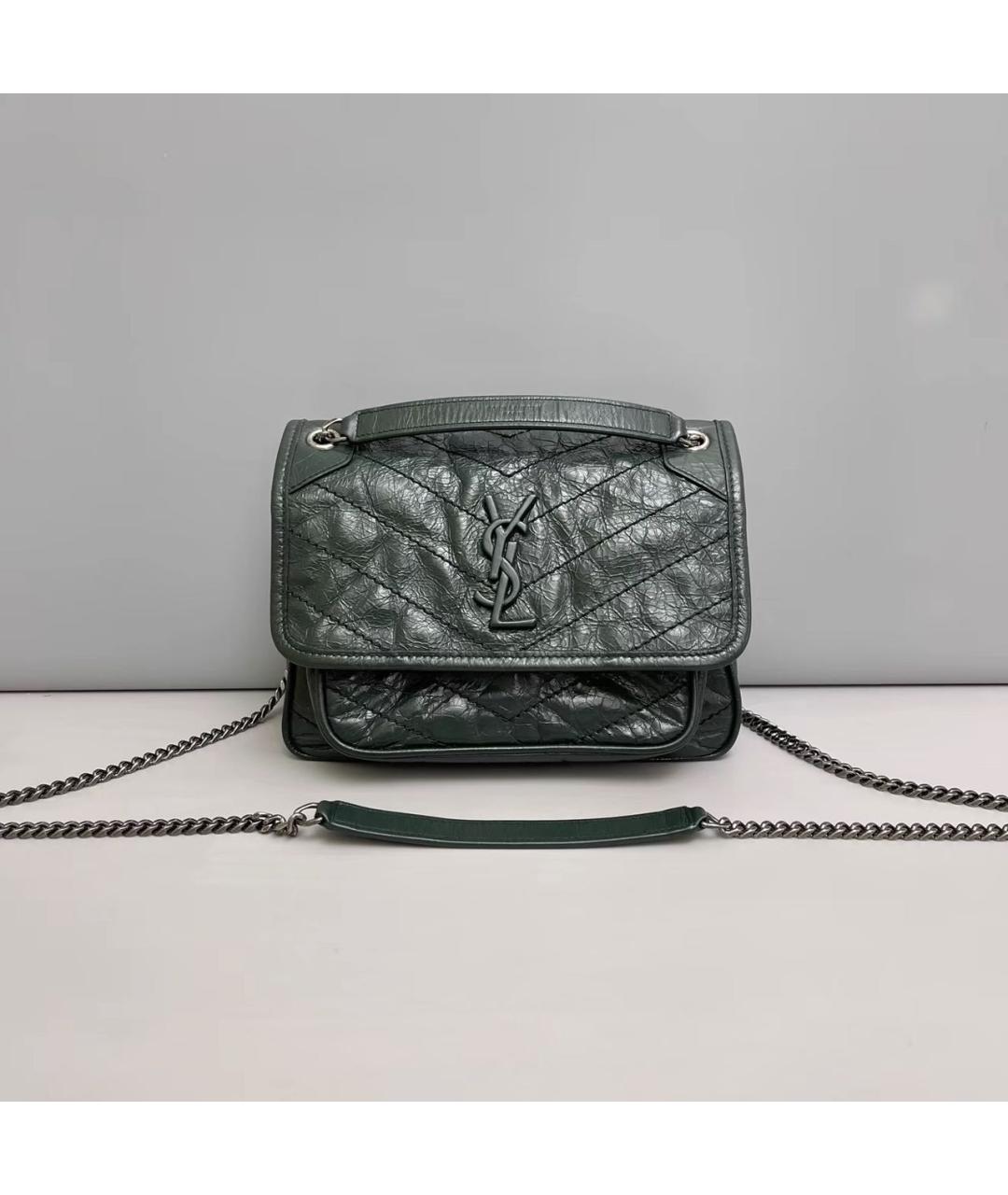 SAINT LAURENT Зеленая кожаная сумка через плечо, фото 9