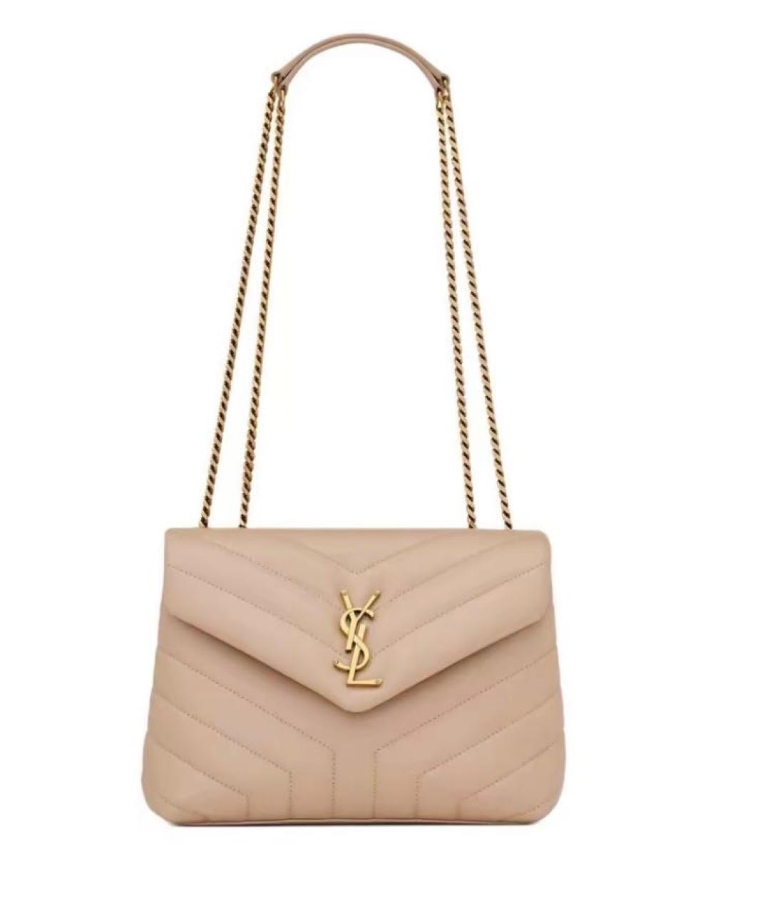 SAINT LAURENT Бежевая кожаная сумка через плечо, фото 4