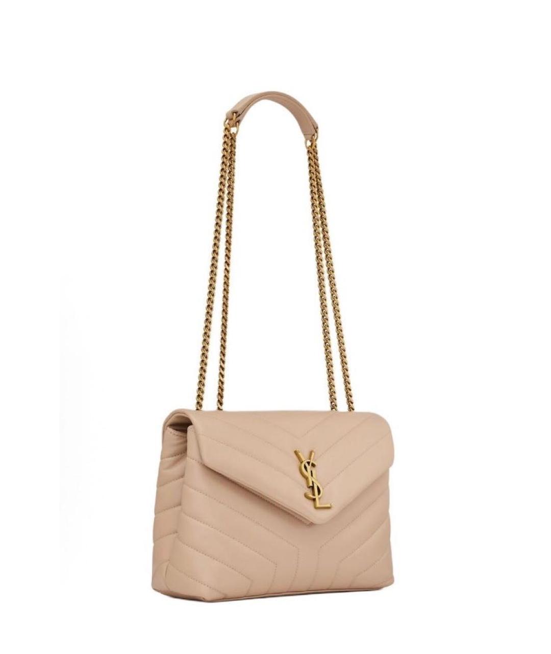 SAINT LAURENT Бежевая кожаная сумка через плечо, фото 2