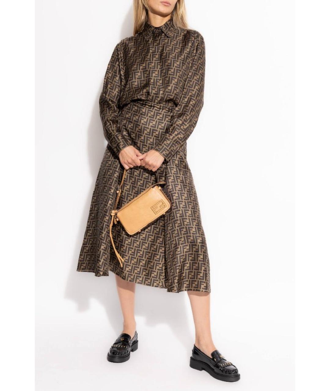 FENDI Коричневая шелковая юбка миди, фото 4