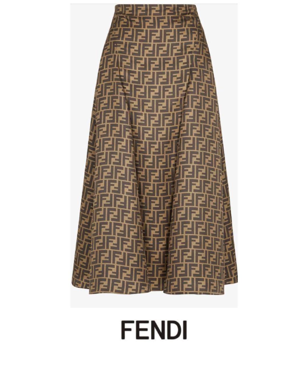 FENDI Коричневая шелковая юбка миди, фото 6