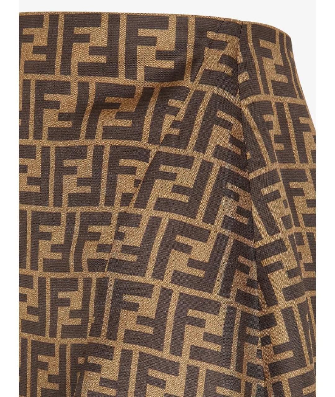 FENDI Коричневая шелковая юбка миди, фото 3