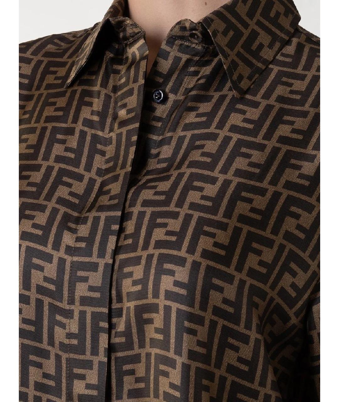 FENDI Коричневая шелковая блузы, фото 4