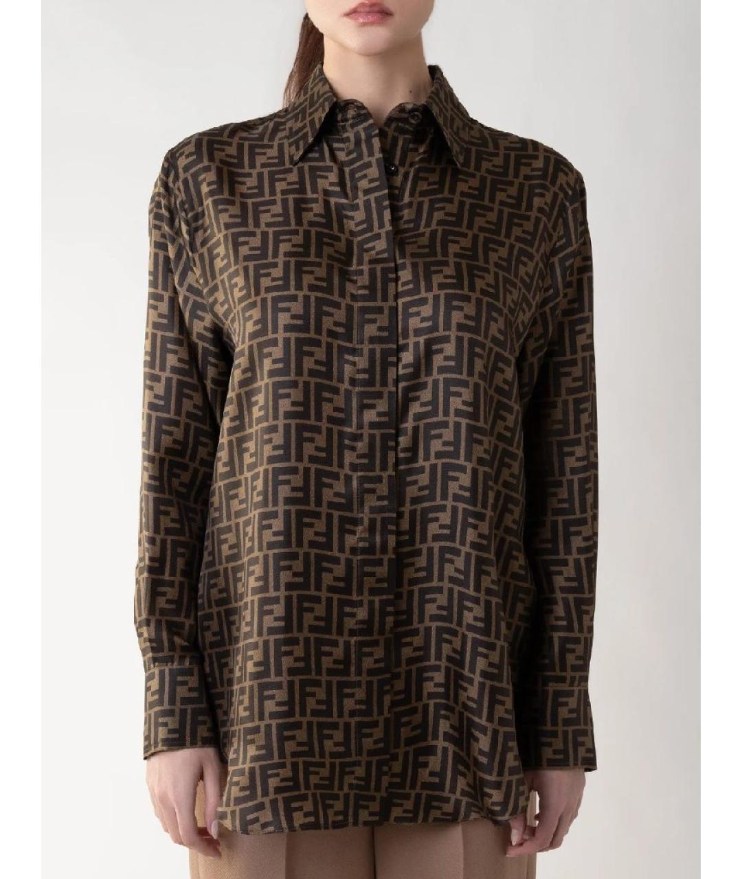 FENDI Коричневая шелковая блузы, фото 5