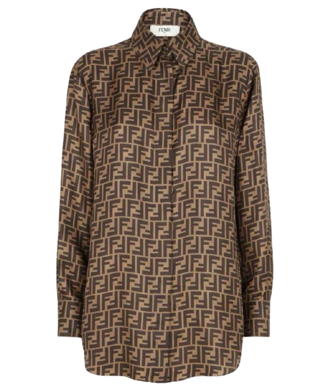 FENDI Коричневая шелковая блузы, фото 1