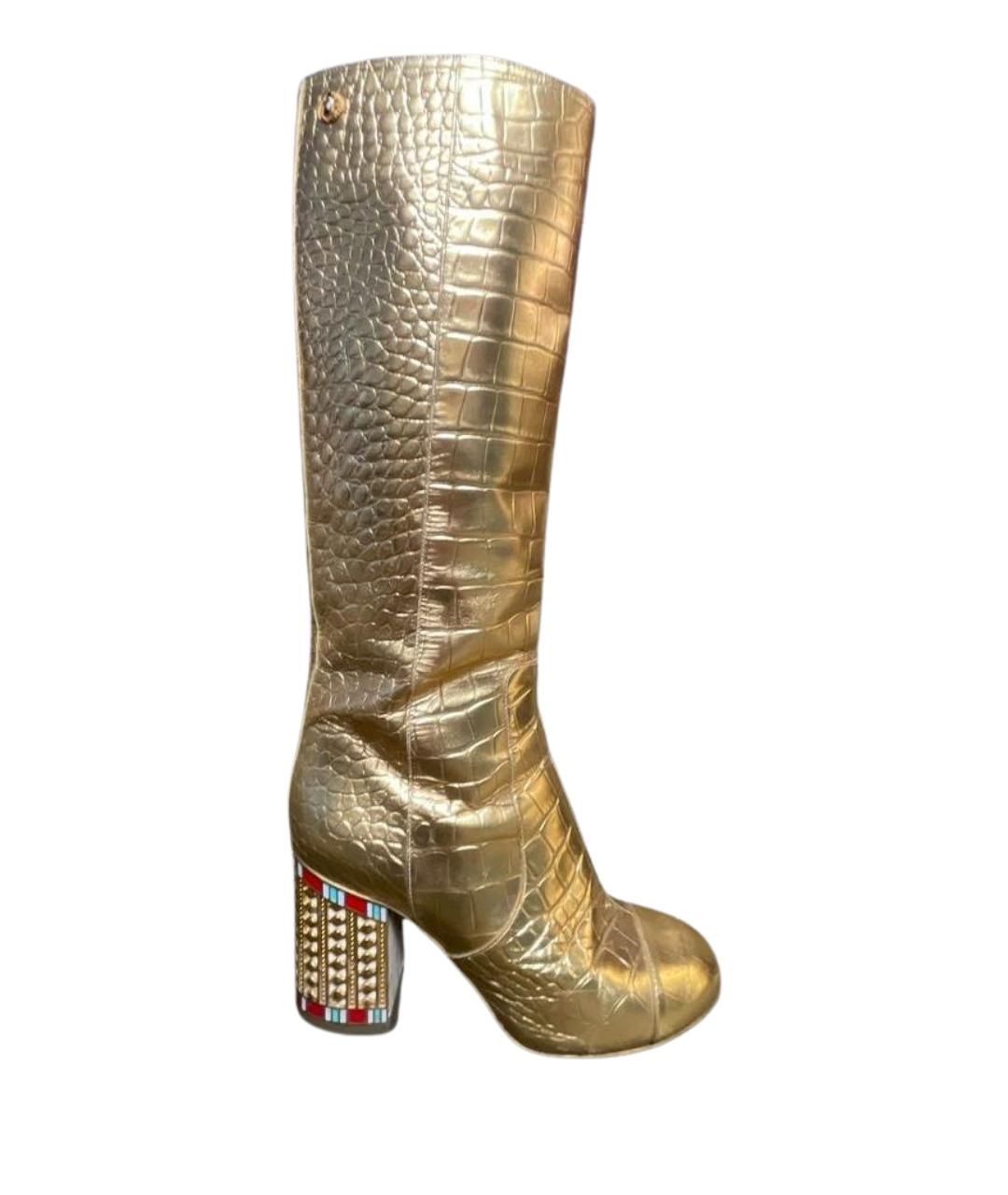 CHANEL Золотые кожаные сапоги, фото 1