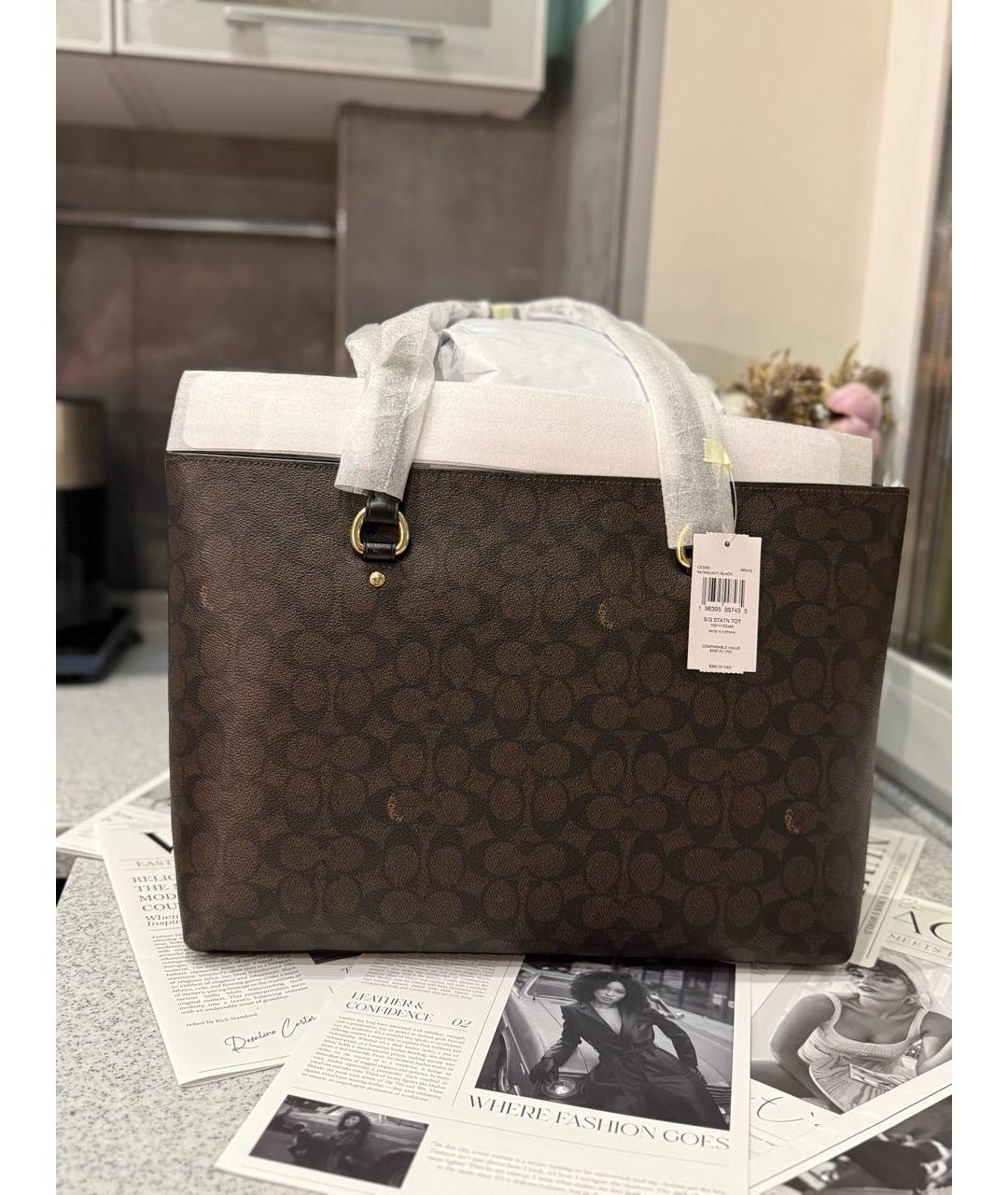 COACH Коричневая сумка с короткими ручками, фото 3
