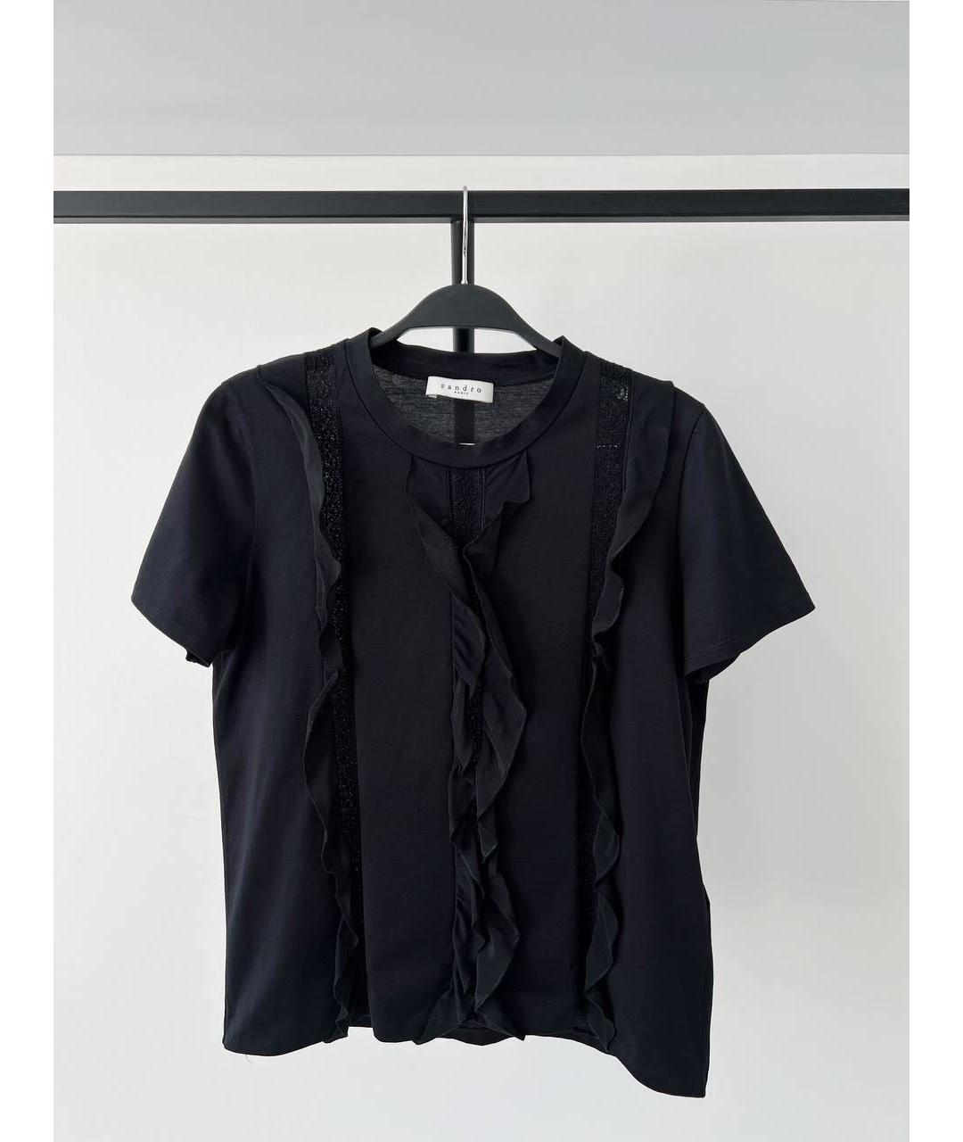 SANDRO Черная хлопковая футболка, фото 2