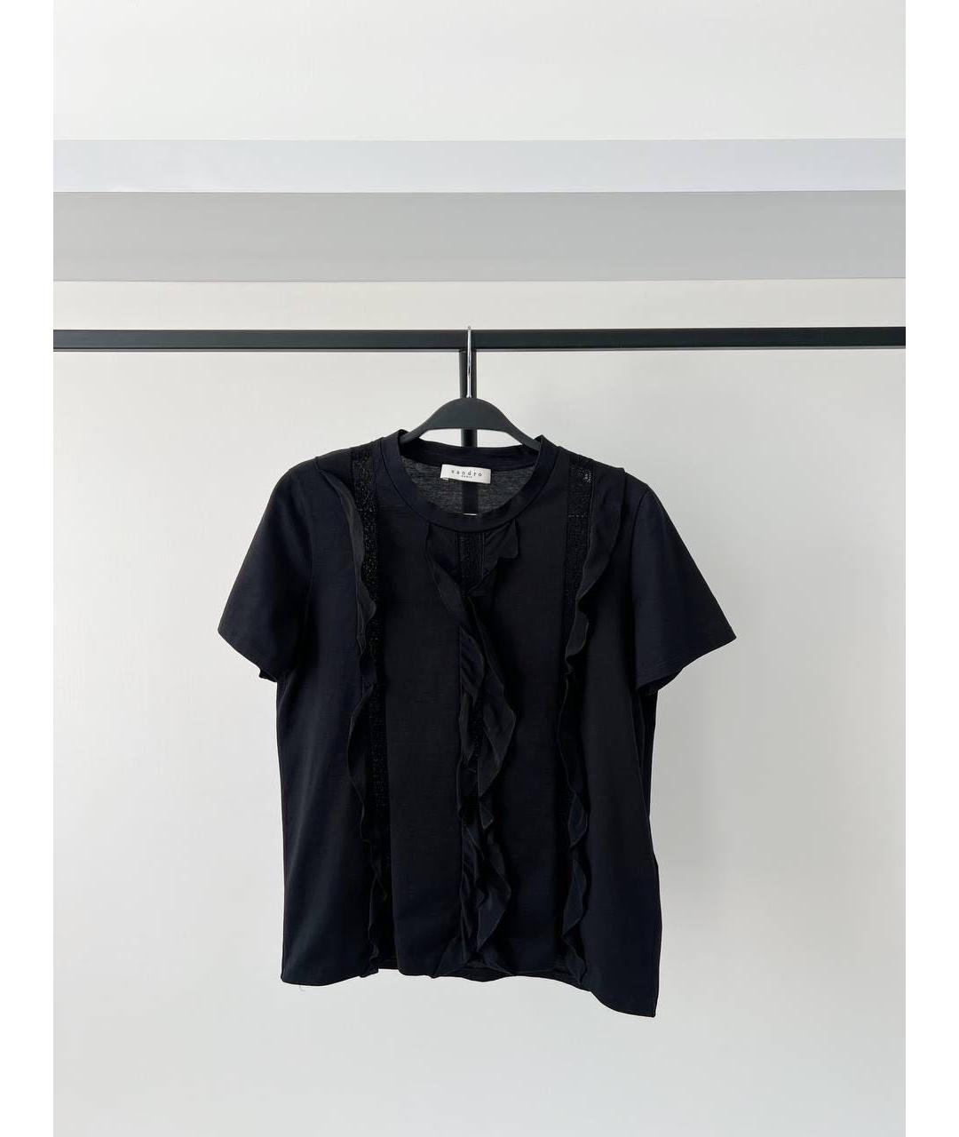 SANDRO Черная хлопковая футболка, фото 7