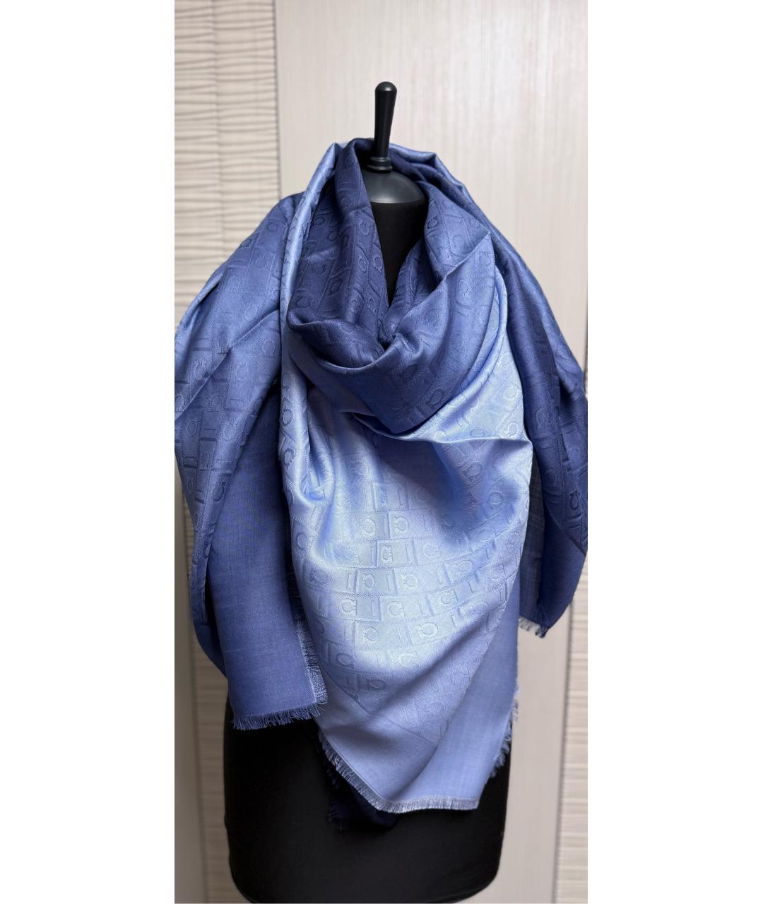 FERRAGAMO Синий шерстяной платок, фото 4