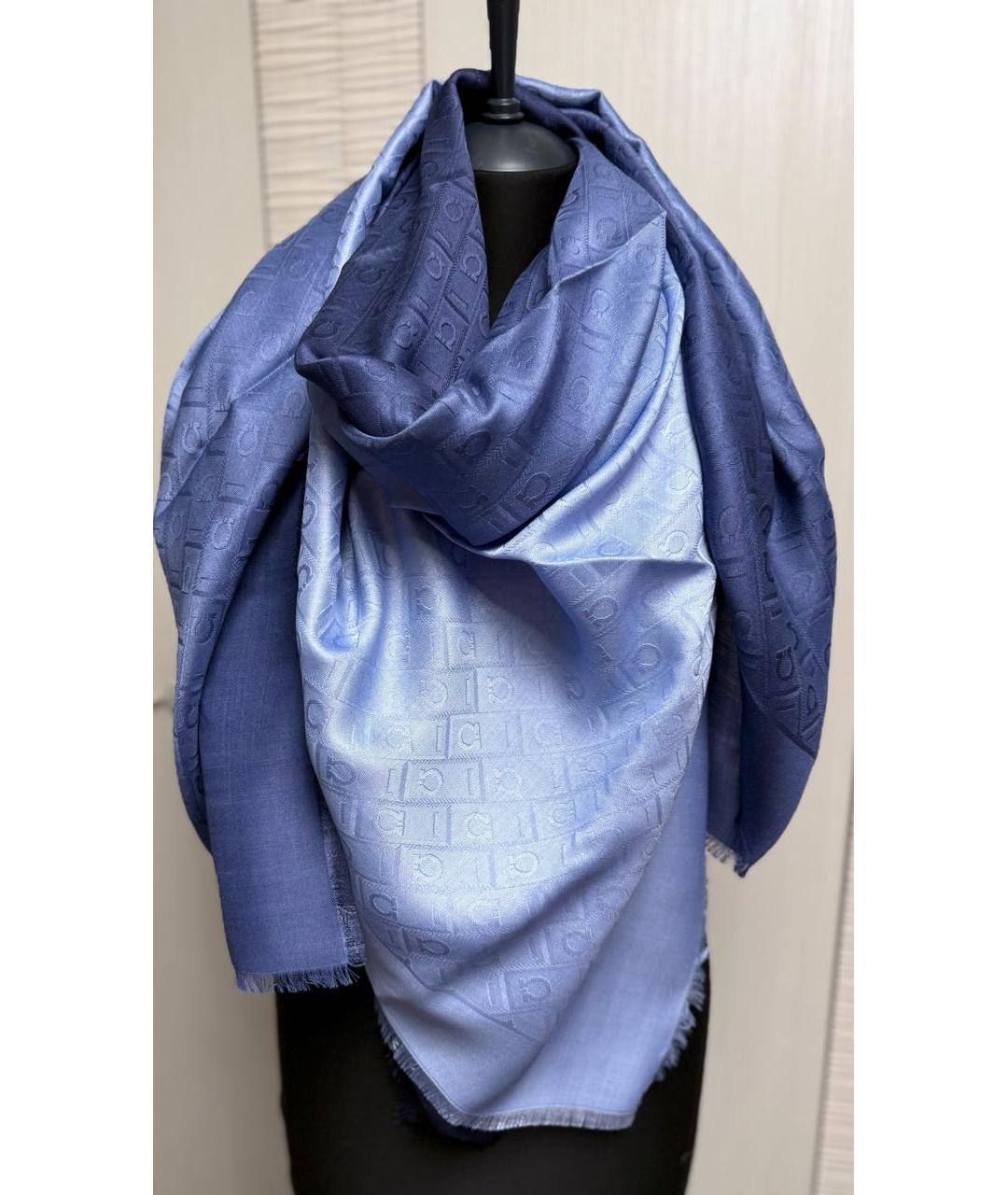 FERRAGAMO Синий шерстяной платок, фото 2