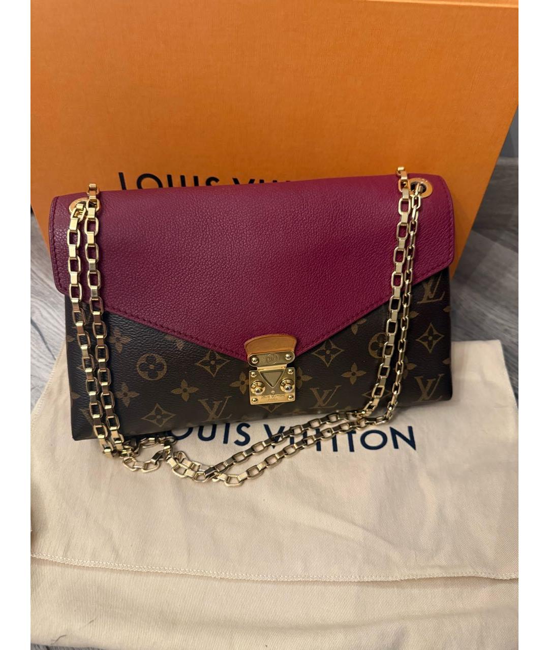 LOUIS VUITTON Бордовая кожаная сумка через плечо, фото 9