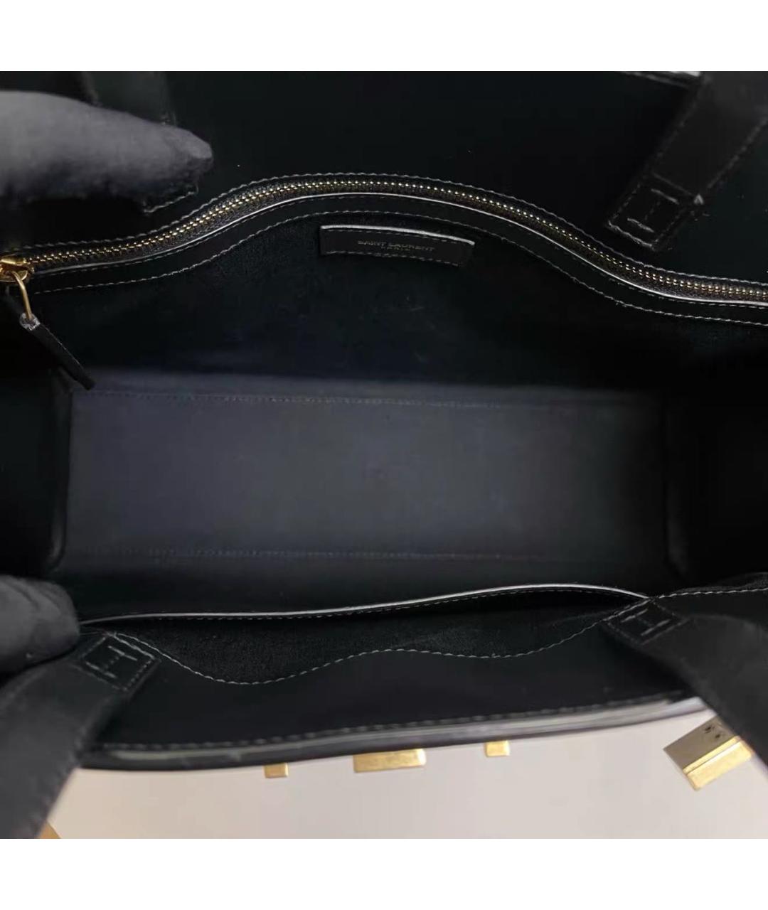 SAINT LAURENT Черная кожаная сумка с короткими ручками, фото 7