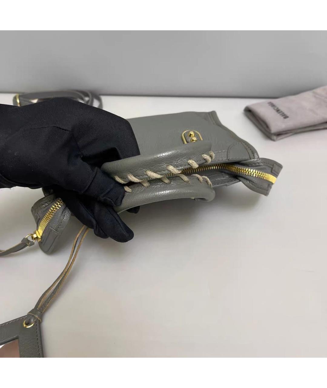 BALENCIAGA Серая кожаная сумка через плечо, фото 7