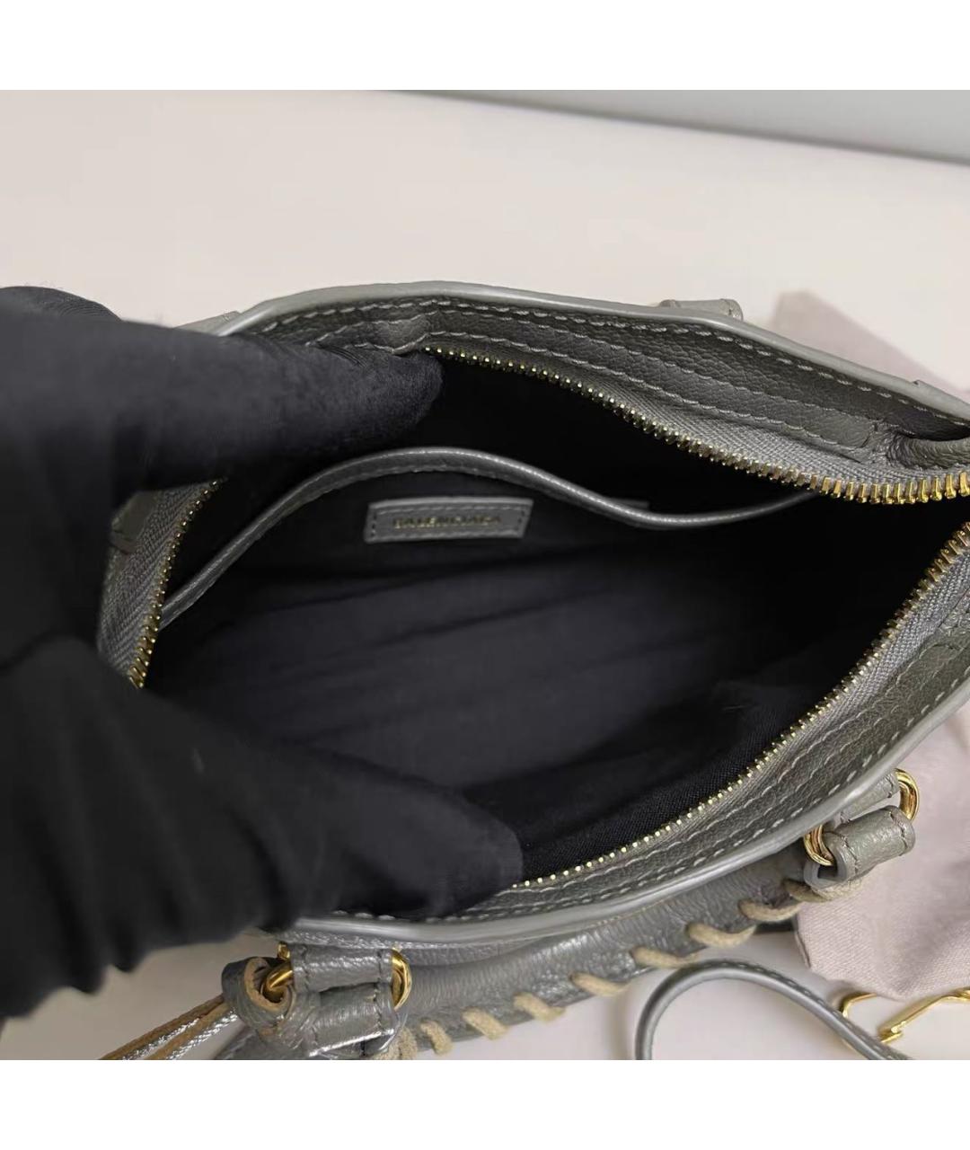 BALENCIAGA Серая кожаная сумка через плечо, фото 8