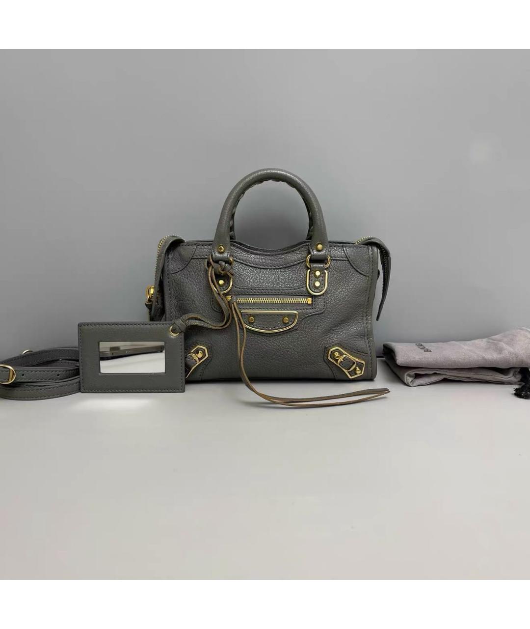 BALENCIAGA Серая кожаная сумка через плечо, фото 9