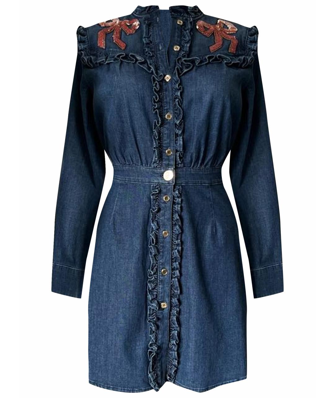 ELISABETTA FRANCHI Синее хлопко-эластановое повседневное платье, фото 1