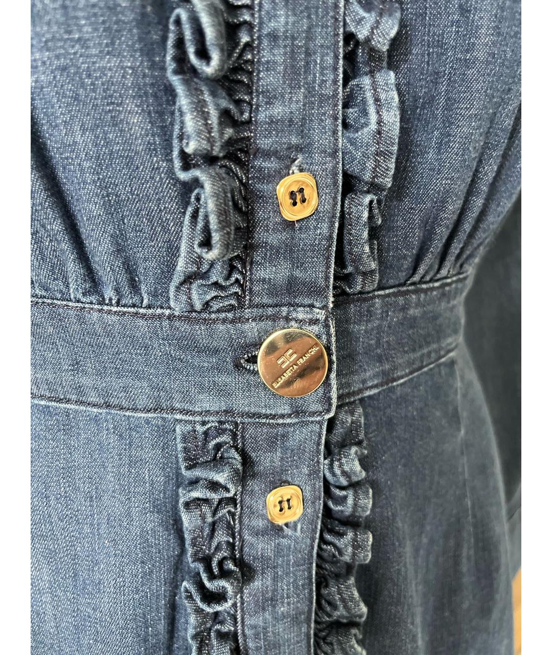 ELISABETTA FRANCHI Синее хлопко-эластановое повседневное платье, фото 5