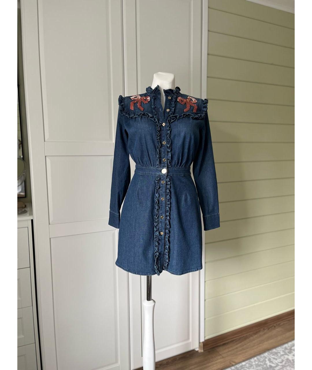 ELISABETTA FRANCHI Синее хлопко-эластановое повседневное платье, фото 9