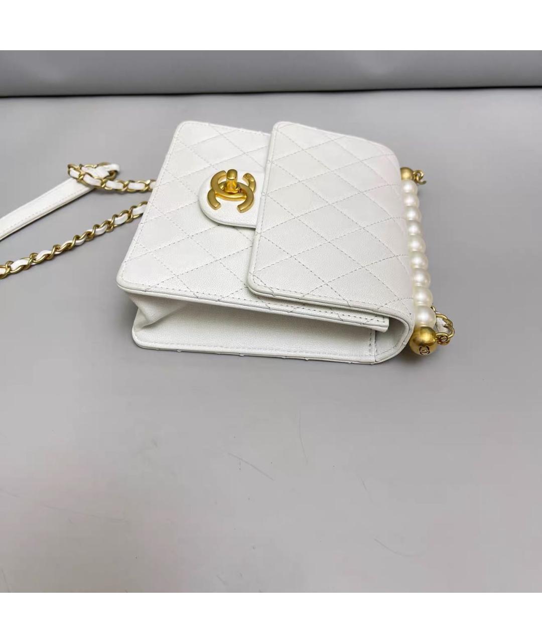 CHANEL Белая кожаная сумка через плечо, фото 5