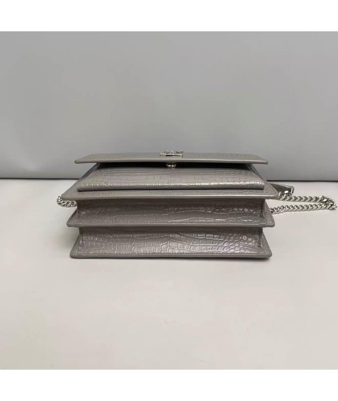 SAINT LAURENT Серая кожаная сумка через плечо, фото 8