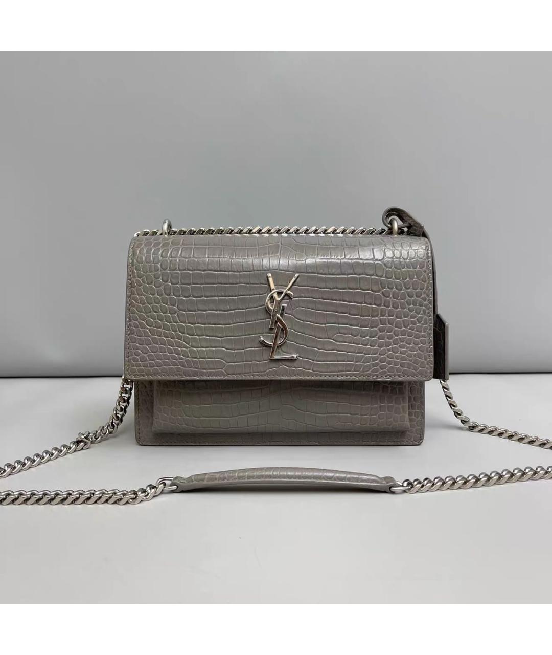 SAINT LAURENT Серая кожаная сумка через плечо, фото 9