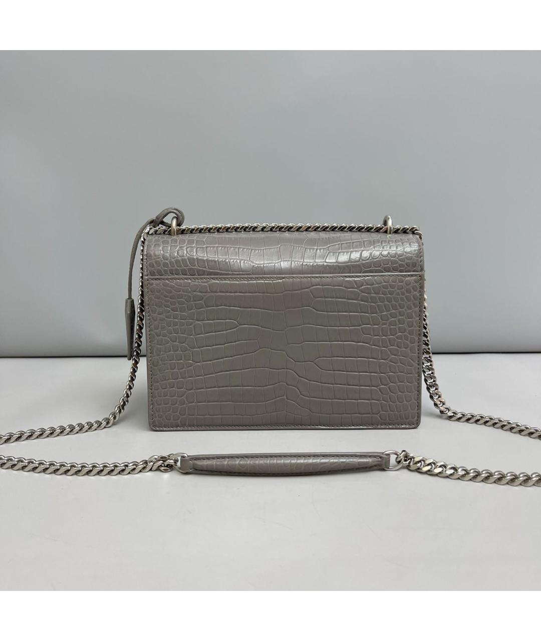 SAINT LAURENT Серая кожаная сумка через плечо, фото 2