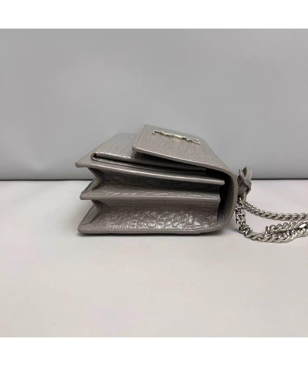 SAINT LAURENT Серая кожаная сумка через плечо, фото 6