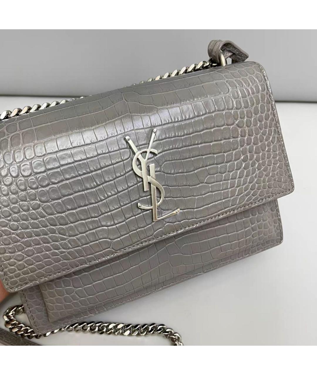 SAINT LAURENT Серая кожаная сумка через плечо, фото 3