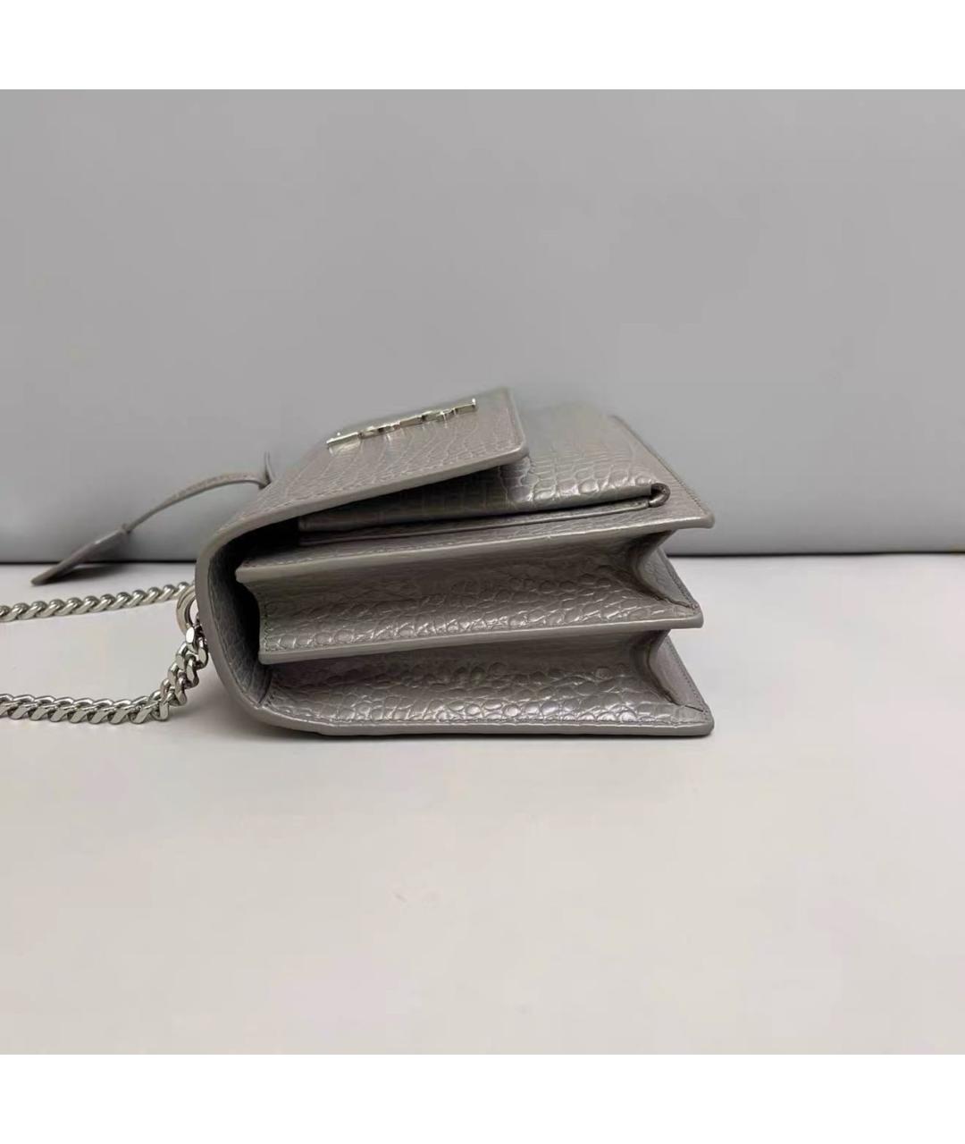 SAINT LAURENT Серая кожаная сумка через плечо, фото 7