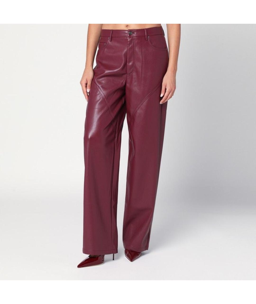 ROTATE Бордовые кожаные прямые брюки, фото 2