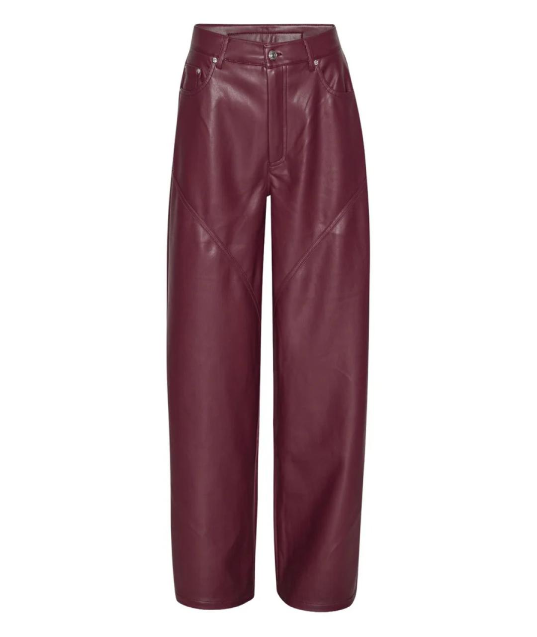 ROTATE Бордовые кожаные прямые брюки, фото 1