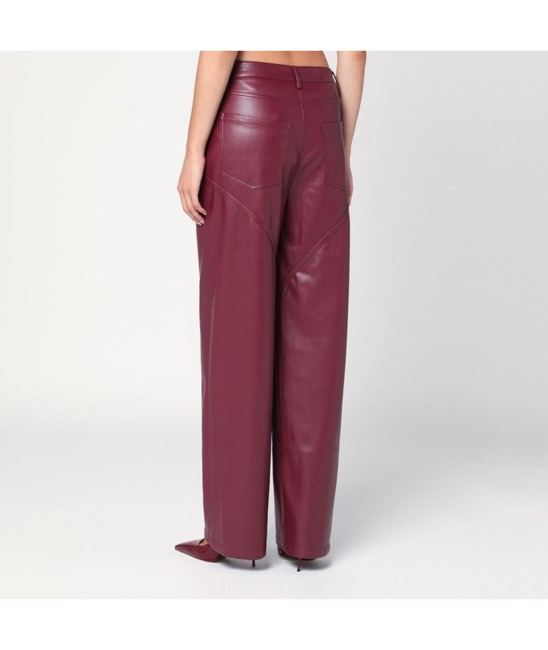 ROTATE Бордовые кожаные прямые брюки, фото 3