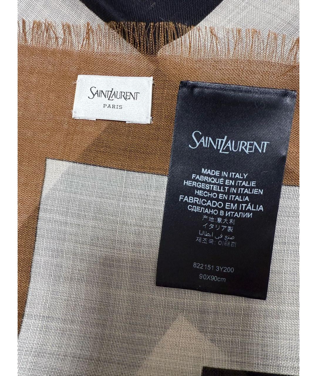 SAINT LAURENT Коричневый шерстяной платок, фото 7
